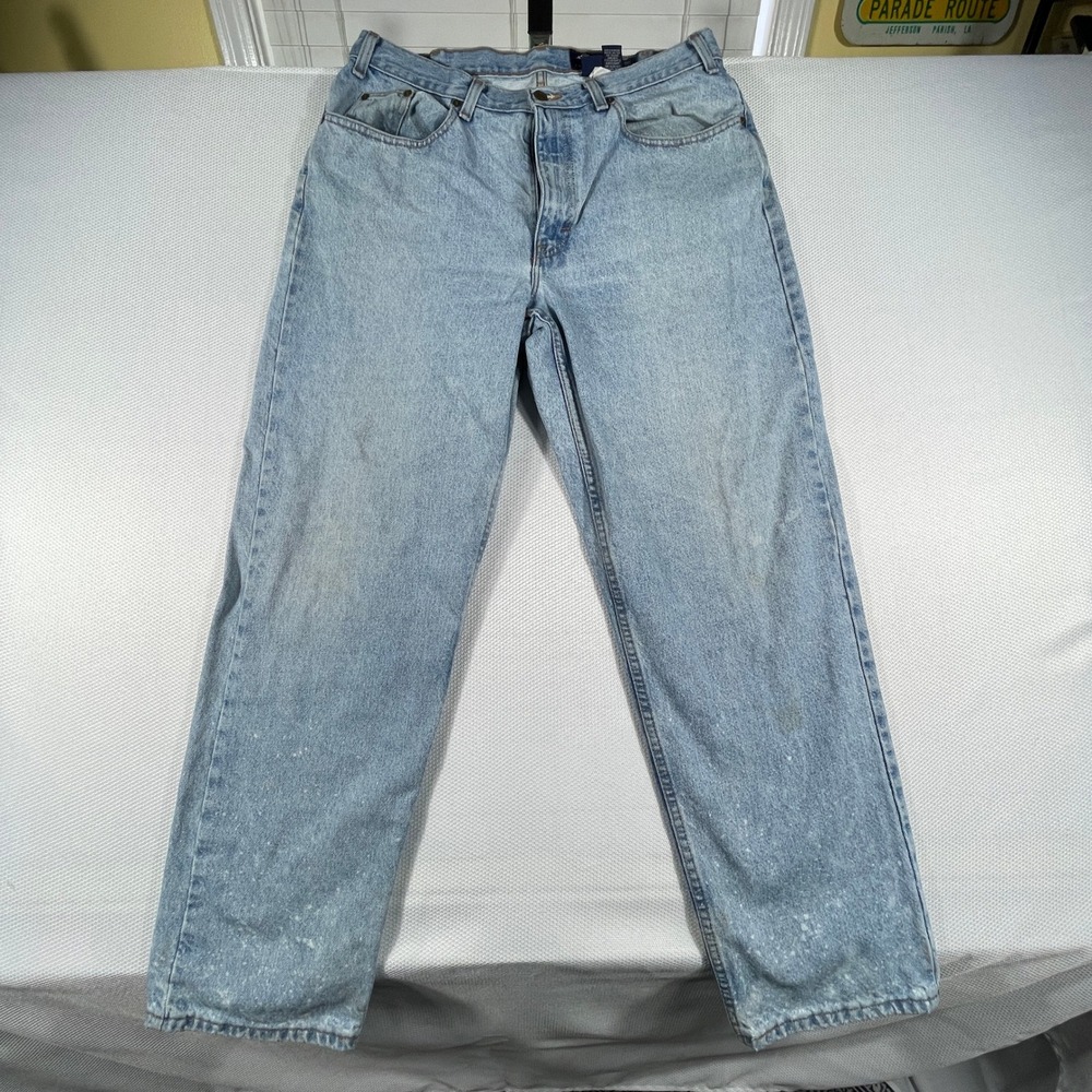 Eddie Bauer Denim Mens Relaxed Fit Light Wash Distressed Jeans Made in USA 36x32